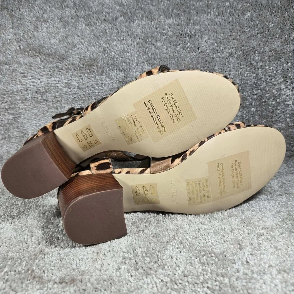 J.Crew Stacked Heel Sandals Leopard Print Calf Hair Womens 9